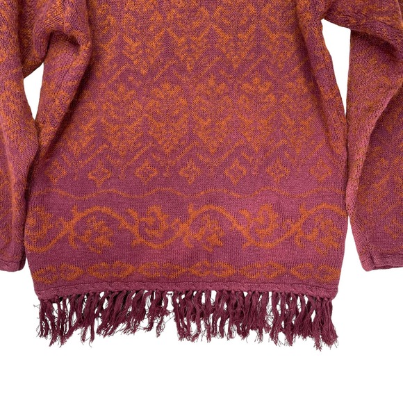 Nipon Studio Women's Vintage Sweater Embroidered Fringe Wool Cotton Red XL - Picture 9 of 16